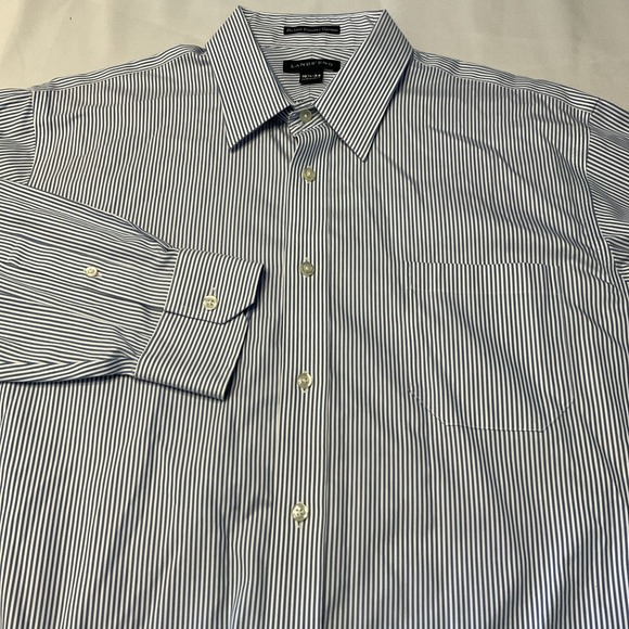 Lands' End‎ Men's 16.5-34 Blue Striped Button Up Cotton Dress Shirt - Picture 1 of 8